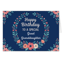 Cute Floral Birthday Card for Great Granddaughter