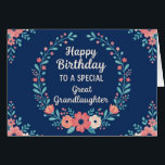 Cute Floral Birthday Card for Great Granddaughter<br><div class="desc">Celebrate your sweet great-granddaughter with this adorable floral birthday card from her "favourite" great-grandma, featuring soft coral and blush blossoms arranged in a delicate wreath on a navy background. The cheerful design and heartfelt message make it perfect for girls of any age—from youth or teens to young-at-heart adults. Customise the...</div>