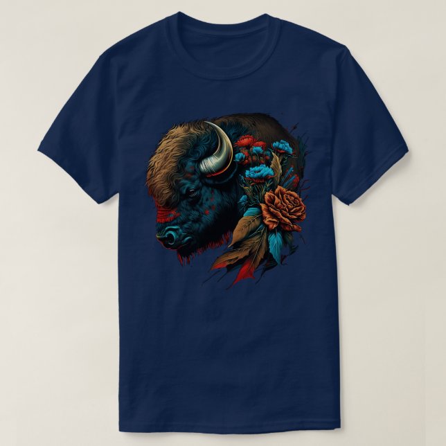 Cute Floral Bison T-Shirt (Design Front)