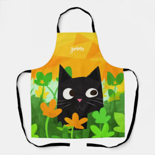 Cute Floral Black Cat Apron for Cat Lovers