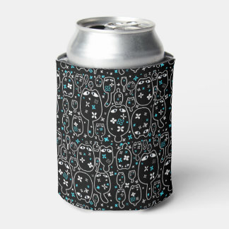 Cute Floral Black Cat Pattern Can Cooler