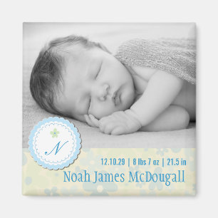 Cute Floral Blue Daisies Birth Announcement Photo Magnet
