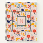 Cute Floral Blush Pink Pattern Monogram Notebook<br><div class="desc">Sweet colourful floral pattern framed monogram notebook. Includes cute wording underneath with blush pink, coral and green wide stripes on back for more cuteness. Perfect for jotting down notes, quotes and or ideas. Easily change the initial and leave the text as is or change it to a first name, quote...</div>