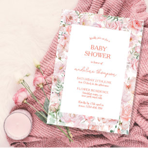 Cute Floral Blush Wing Pink Baby Shower Invitation