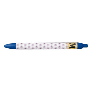 Cute Floral Boho Purple & White Black Ink Pen