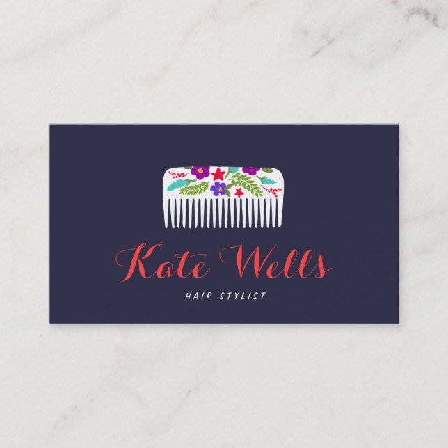 Cute Floral Bomb HairStylist Comb Hair Salon Business Card (Front)