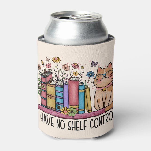 Cute Floral Books and Cat Can Cooler (Can Front)