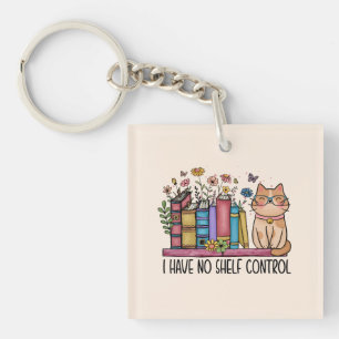 Cute Floral Books and Cat Key Ring
