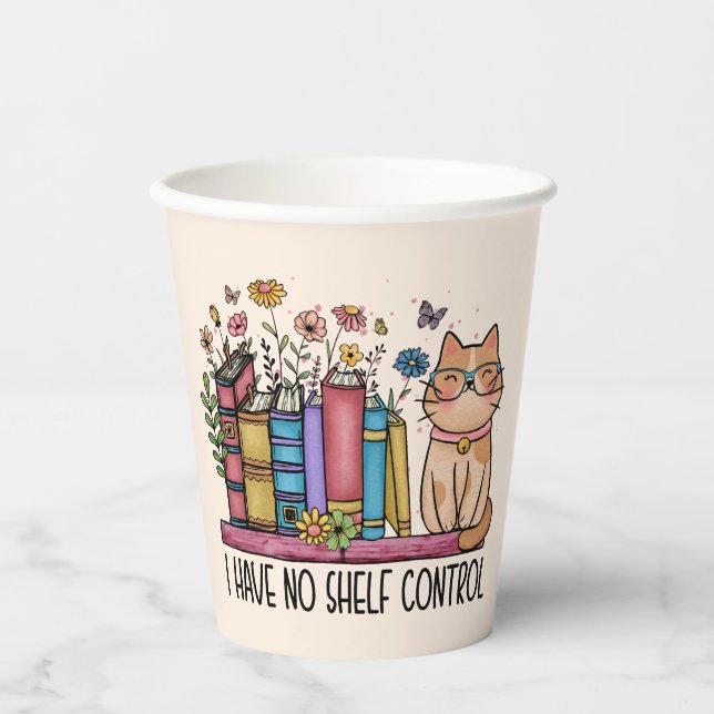 Cute Floral Books and Cat Paper Cups (Front)
