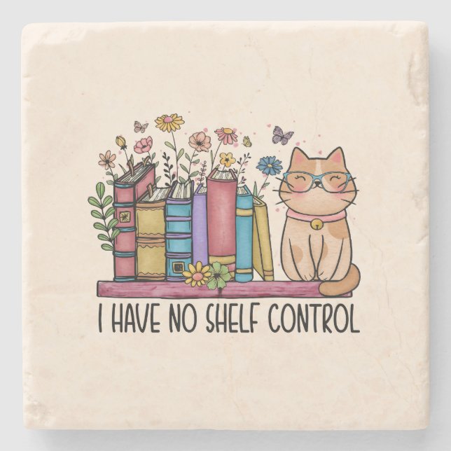 Cute Floral Books and Cat Stone Coaster (Front)