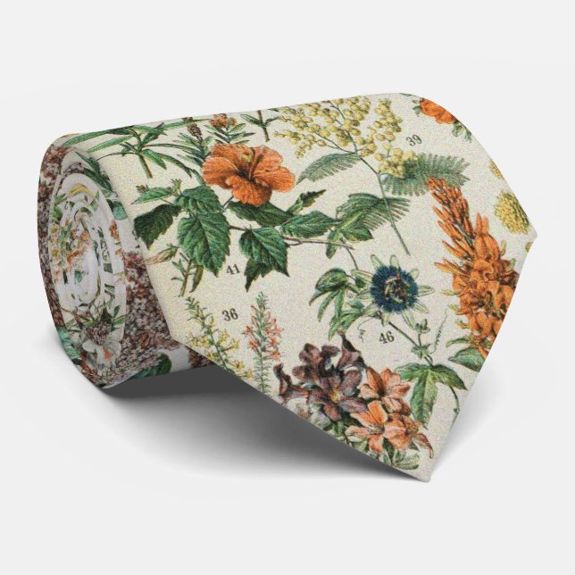 Cute Floral Botanical Drawing by Adolphe Millot Tie (Rolled)