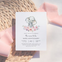 Cute Floral Bouquet Elephant Baby Girl Baby Shower