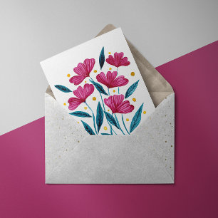 Cute floral bouquet - magenta and teal holiday card