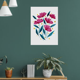 Cute floral bouquet - magenta and teal poster