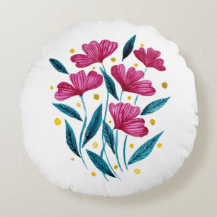 Cute floral bouquet - magenta and teal round cushion