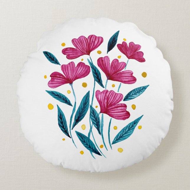 Cute floral bouquet - magenta and teal round cushion (Front)