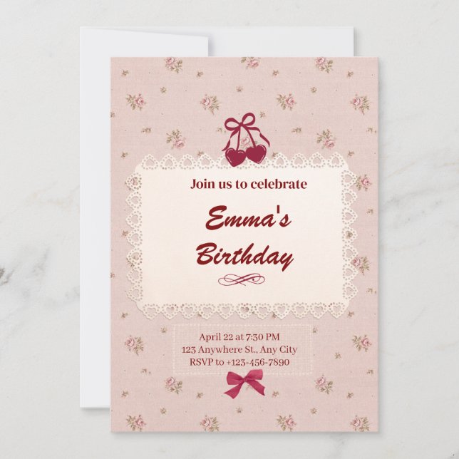 Cute Floral Bow Coquette Birthday Invitation (Front)