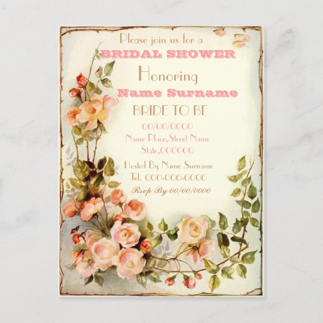 cute floral bridal shower invitation postcard (Front)