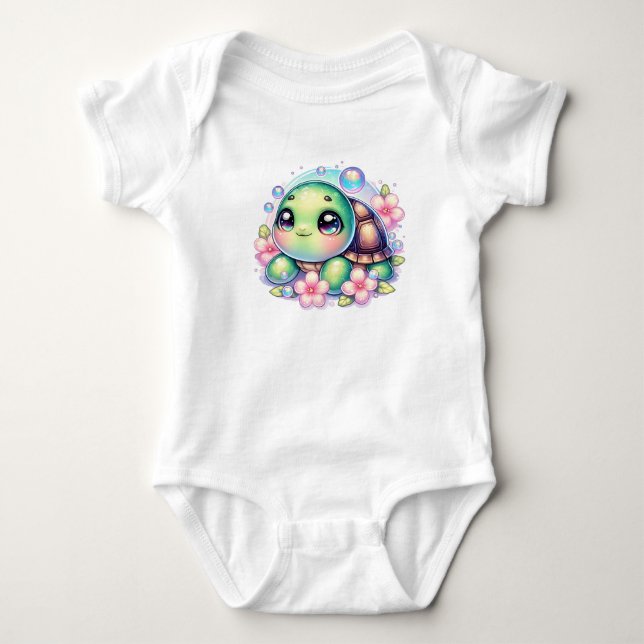Cute Floral Bubbly Turtle Baby Bodysuit (Front)