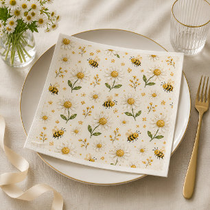 Cute Floral Bumblebee Garden Party Disposable Napkin