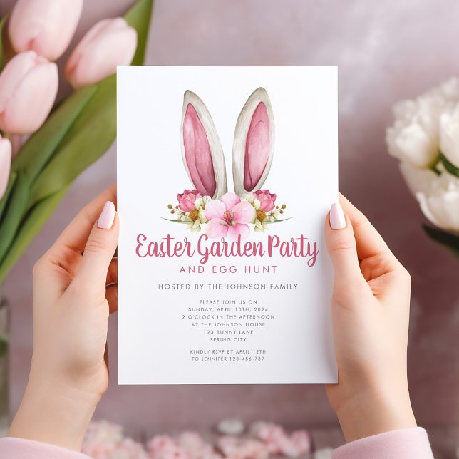 Cute Floral Bunny Ears Easter Garden Party Invitation (Cute Floral Bunny Ears Easter Garden Party Invitation)