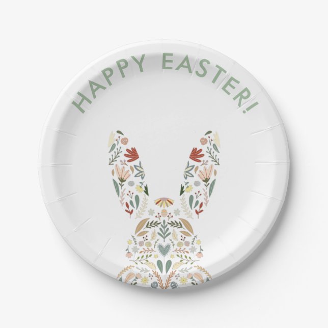 Cute Floral Bunny Easter Brunch  Paper Plate (Front)