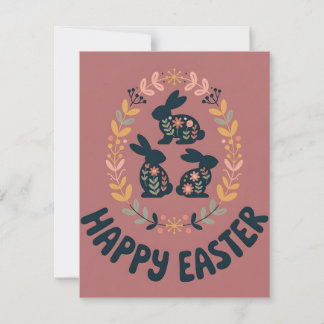Cute Floral Bunny Easter Wreath Spring Card