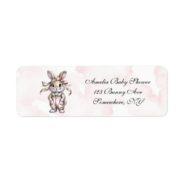 Cute Floral Bunny Girl Baby Shower Address (Front)