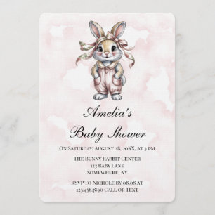 Cute Floral Bunny Girl Baby Shower  Invitation