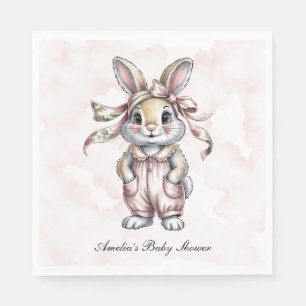 Cute Floral Bunny Girl Baby Shower Napkin