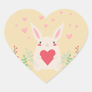 Cute Floral Bunny Kids Valentines Day Heart Sticker
