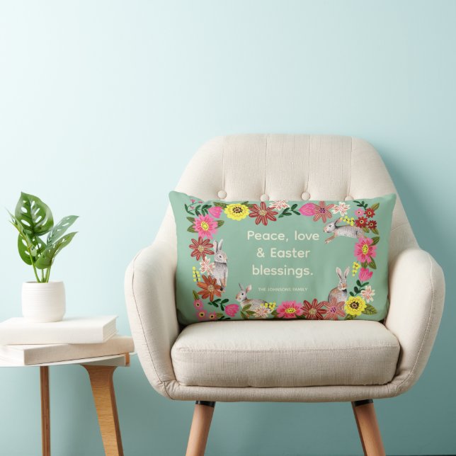 Cute Floral bunny Peace Love Easter Blessings Lumbar Cushion (Chair)