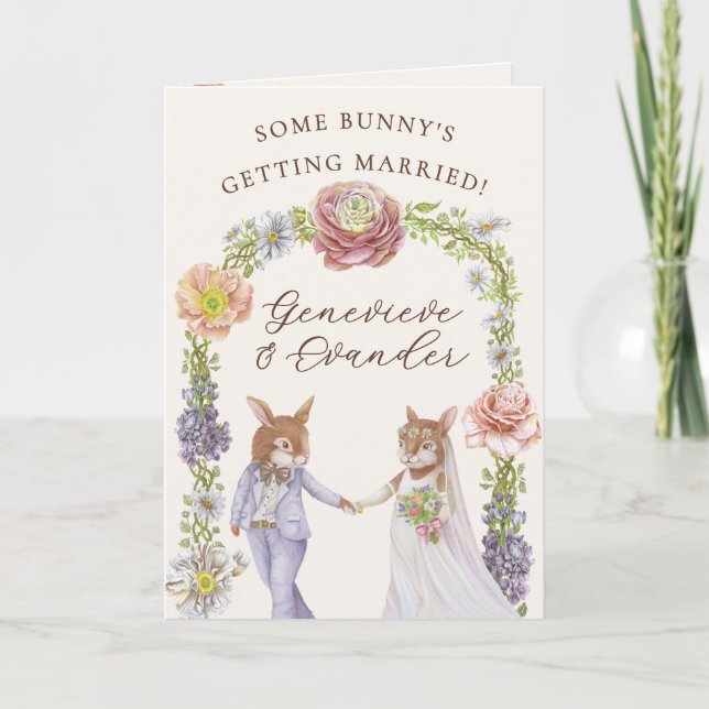 Cute Floral Bunny Rabbit Wedding Congratulations  Card (Front)
