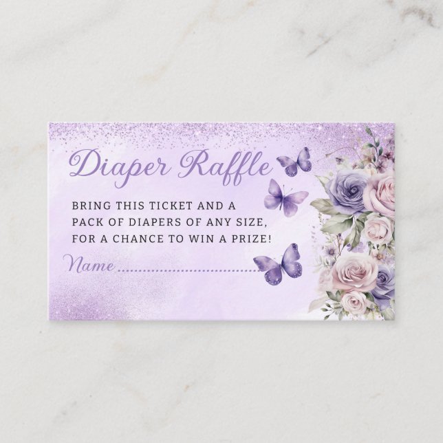 Cute Floral Butterfly Diaper Raffle Baby Shower  Enclosure Card (Front)