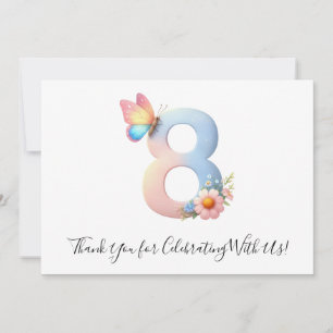Cute Floral Butterfly Eighth Birthday Thank You 