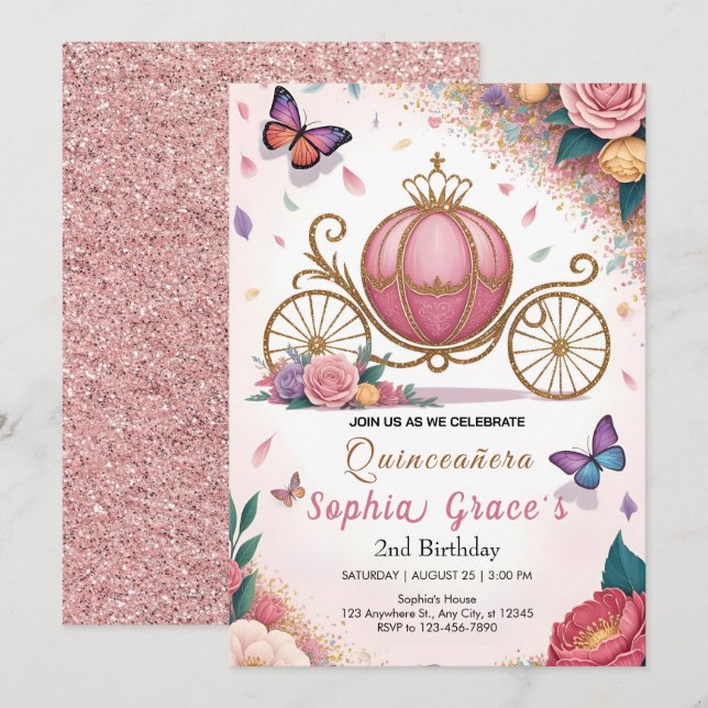 Cute Floral Butterfly Party Invitation (Front/Back)