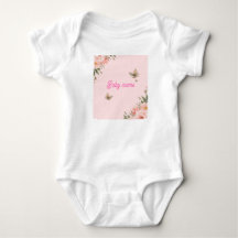 Cute Floral Butterfly Personalised Baby Girl Bodys
