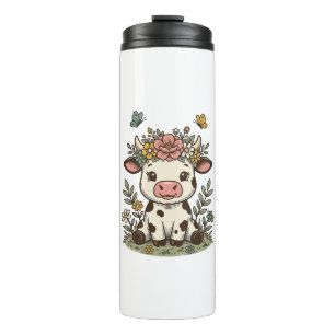 Cute Floral Calf Vintage Engraving Vector Design_1 Thermal Tumbler