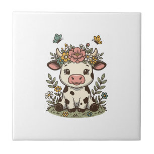 Cute Floral Calf Vintage Engraving Vector Design_1 Tile