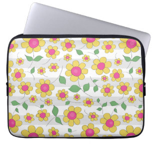 Cute floral cartoon design yellow daisy doodles laptop sleeve