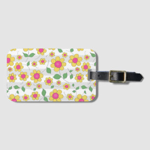 Cute floral cartoon design yellow daisy doodles luggage tag
