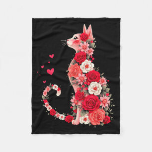 Cute Floral Cat Artwork Flower Cat Owners And Vale Fleece Blanket