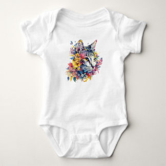 Cute Floral Cat Face Design Baby Bodysuit
