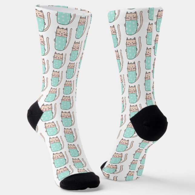 Cute Floral Cat Pattern Socks (Angled)
