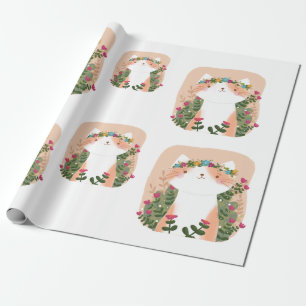 Cute Floral cat Wrapping Paper