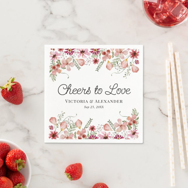 Cute Floral Cheers to Love Wedding  Napkin (Insitu)