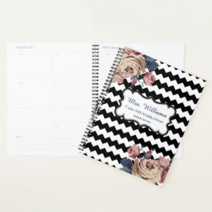 Cute Floral Chevron Personalised Teacher Planner
