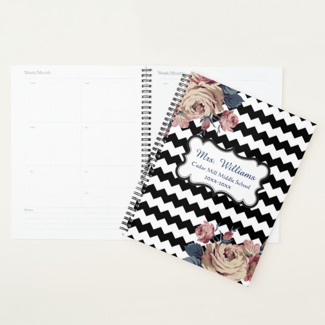 Cute Floral Chevron Personalised Teacher Planner (Display)