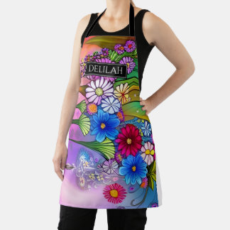 Cute Floral Chic Elegant Boho Flowers Name Apron