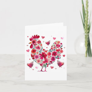 Cute Floral Chicken Lover Hearts Valentines Day Wo Card